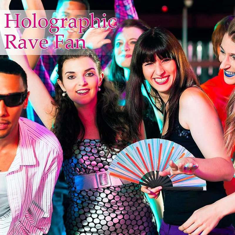 6 Pcs Holographic Raves Fan Folding Hand Fan Decorative Folding Fans Folding Fan for Women Men Hallo