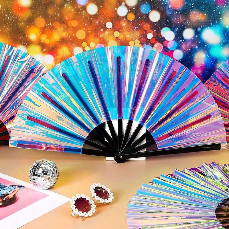 6 Pcs Holographic Raves Fan Folding Hand Fan Decorative Folding Fans Folding Fan for Women Men Hallo