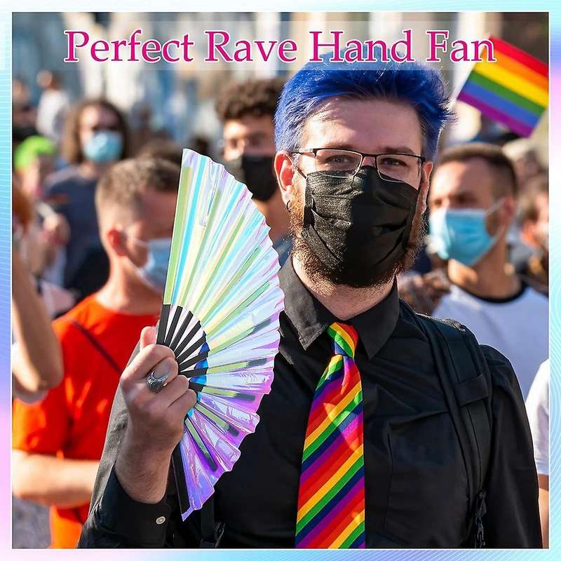 6 Pcs Holographic Raves Fan Folding Hand Fan Decorative Folding Fans Folding Fan for Women Men Hallo