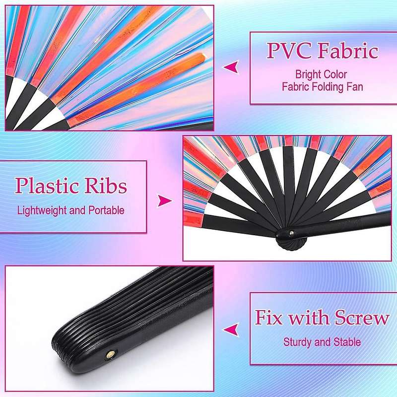 6 Pcs Holographic Raves Fan Folding Hand Fan Decorative Folding Fans Folding Fan for Women Men Hallo