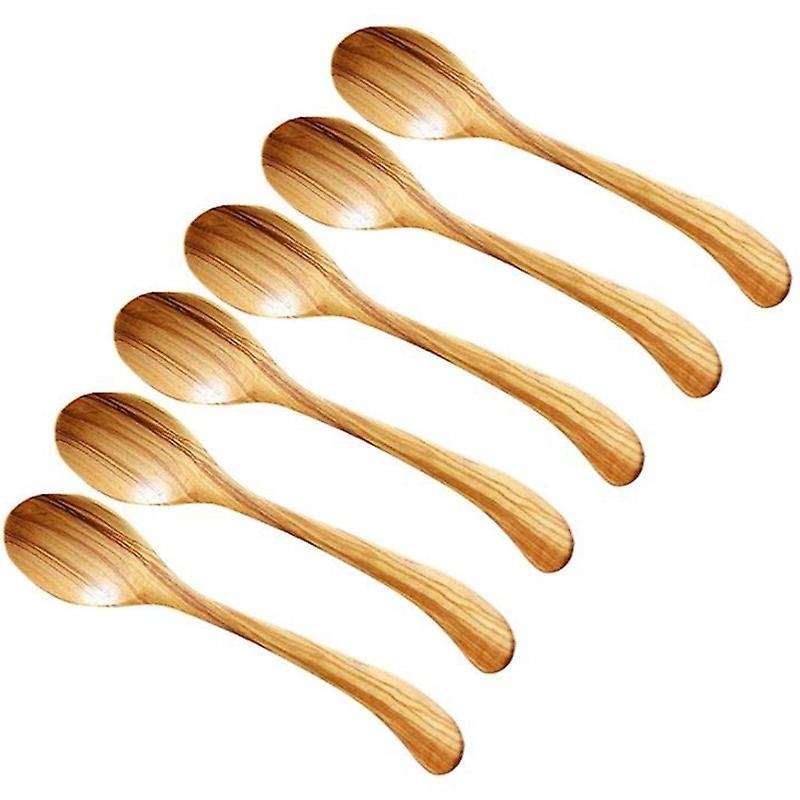 6 Pcs Olive Wood Spoon Set Wooden Spoons Soup Spoons Coffee Tea Stirring Serving Utensils for Kitche