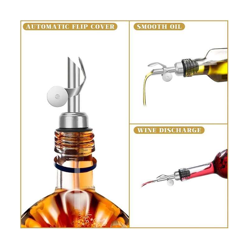 6 Pcs Liquor Bottle Pourers, Weighted Stainless Steel Pourer Spouts, Auto Flip Olive Oil Dispenser