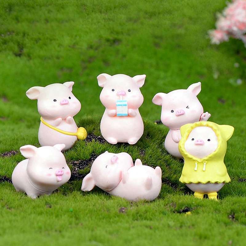 6 Pcs Pink Plastic Cute Pig Resin Pig Cake Decoration Fairy Garden Decoration Party Decorations