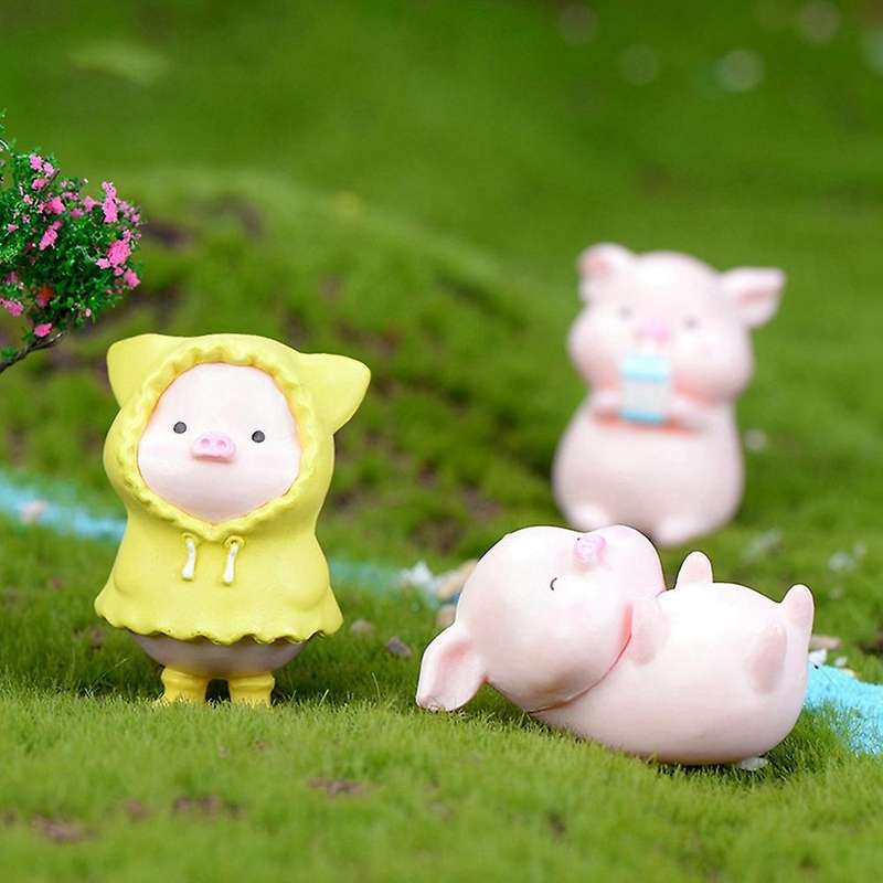 6 Pcs Pink Plastic Cute Pig Resin Pig Cake Decoration Fairy Garden Decoration Party Decorations