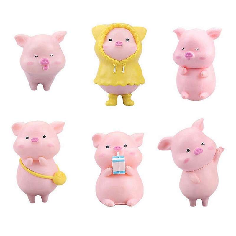 6 Pcs Pink Plastic Cute Pig Resin Pig Cake Decoration Fairy Garden Decoration Party Decorations