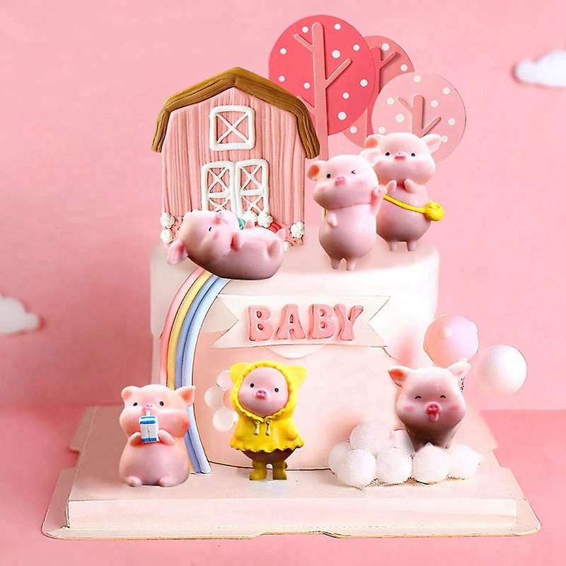 6 Pcs Pink Plastic Cute Pig Resin Pig Cake Decoration Fairy Garden Decoration Party Decorations