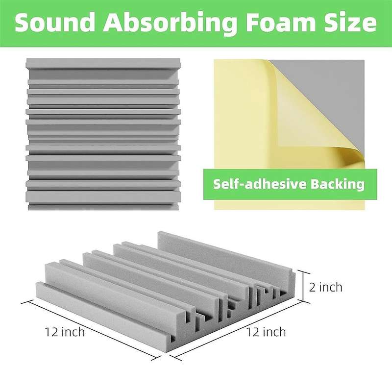 6 Pcs Self-adhesive Acoustic Foam Panels,12 X 12 X 2 Inches Sound Absorbing Foam,recording Studio So
