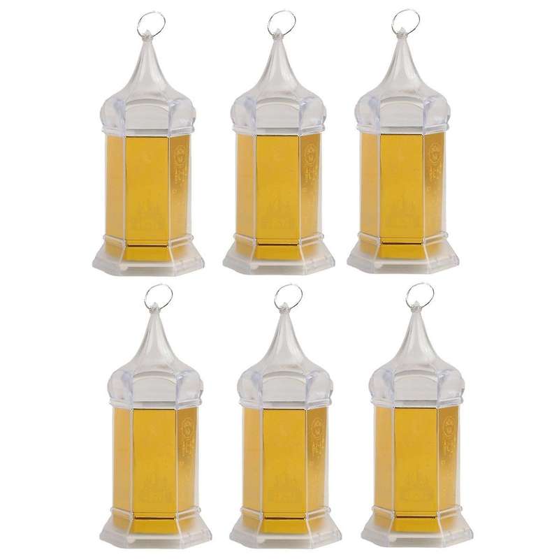 6 Pcs Ramadan Candle Lantern Lights, 6.1 Inch Gold Mini Lantern Lights , Mubarak Hanging Lanterns De