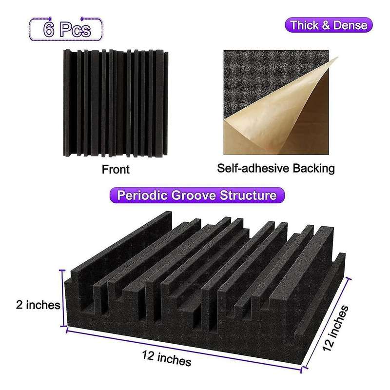 6 Pcs Self-adhesive Acoustic Foam Panels,12 X 12 X 2 Inches Sound Absorbing Foam,recording Studio So