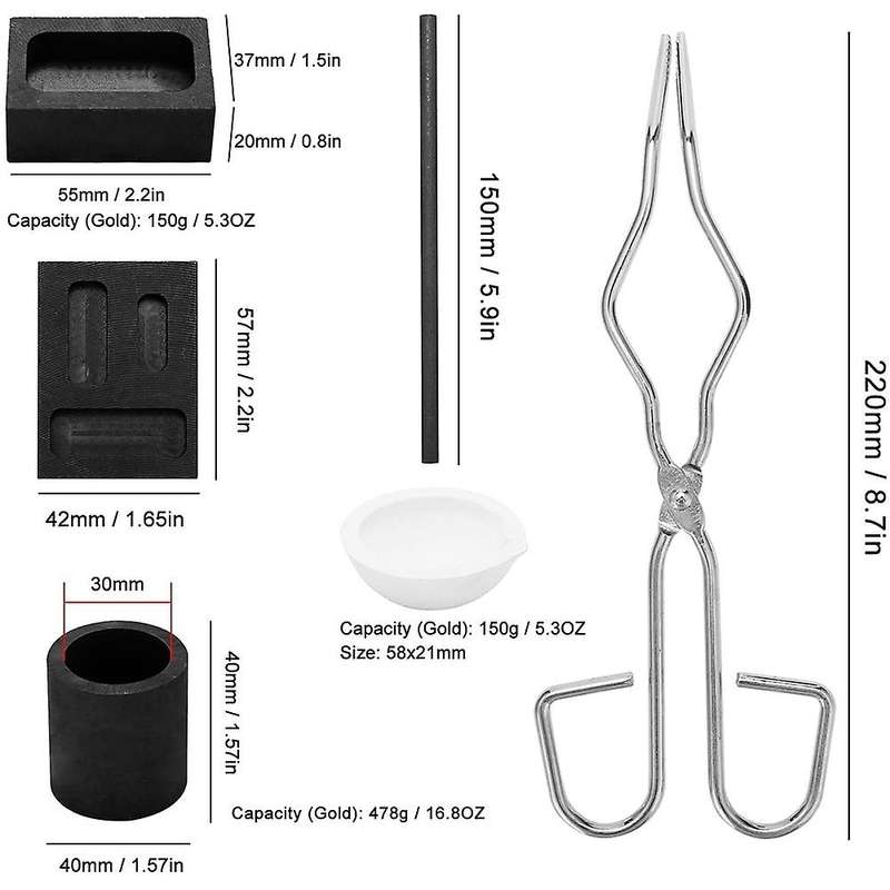 6 Pcs Torch Melting Silver Graphite Crucible Kit Graphite Crucible Ingot Mold Casting Tools Square G