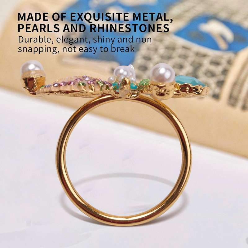 6 Pcs Starfish Napkin Rings,pearl Rhinestone Ocean Coastal Nautical Napkin Ring Holders Napkin Buck
