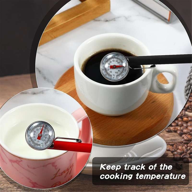 6 Pcs Stainless Steel Kitchen Thermometer with 5 Inch Long Stem 1 Inch Dial Thermometer Milk Frothin