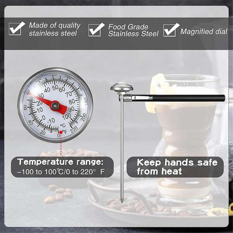 6 Pcs Stainless Steel Kitchen Thermometer with 5 Inch Long Stem 1 Inch Dial Thermometer Milk Frothin