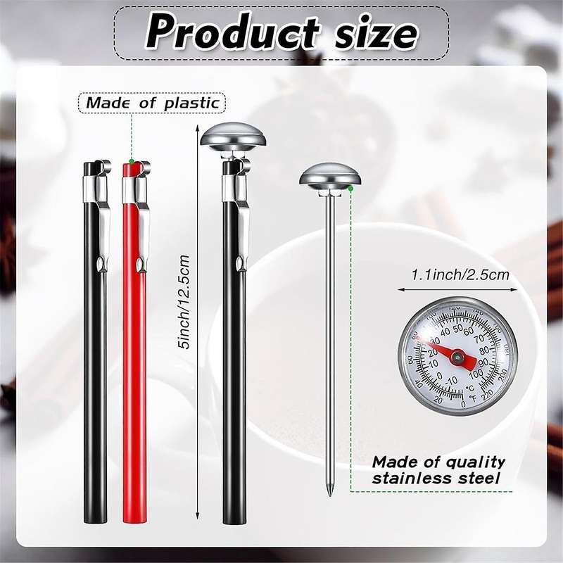 6 Pcs Stainless Steel Kitchen Thermometer with 5 Inch Long Stem 1 Inch Dial Thermometer Milk Frothin