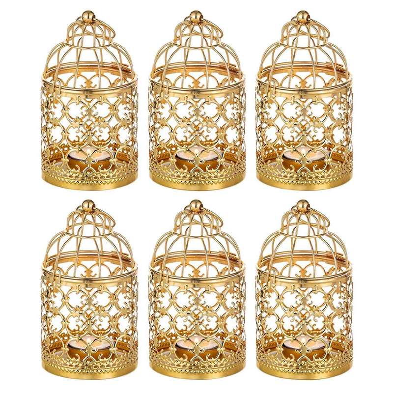 6 Pcs Small Metal Candle Holder Hanging Birdcage Lantern Vintage Decorative Centerpieces of Wedding
