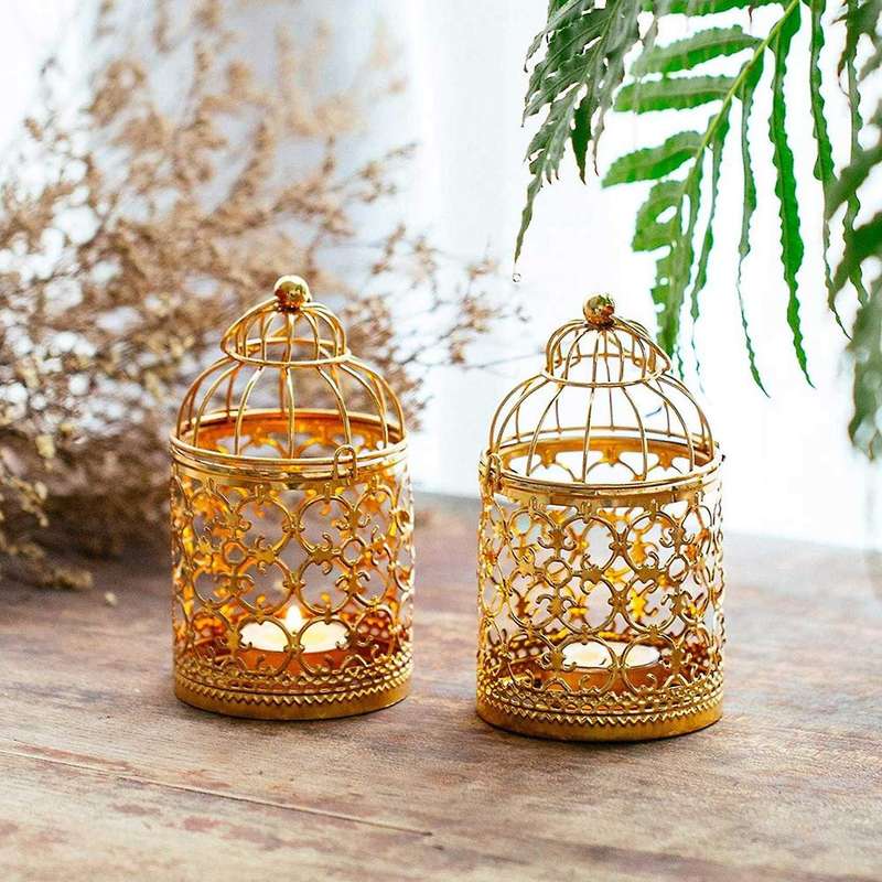 6 Pcs Small Metal Candle Holder Hanging Birdcage Lantern Vintage Decorative Centerpieces of Wedding