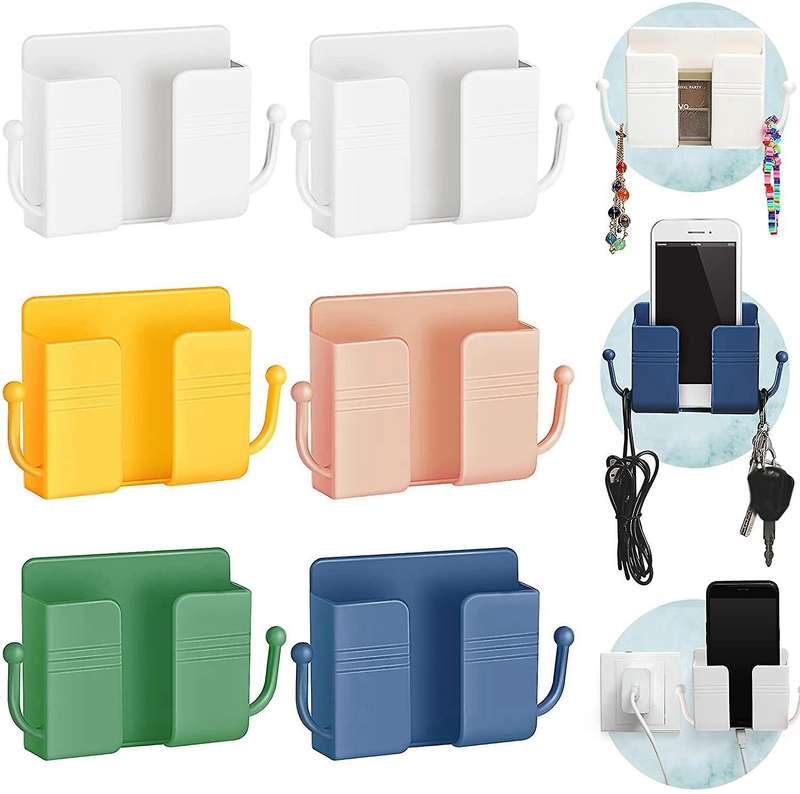 6 PCS Wall Phone Holder Wall Mount Self-Adhesive Cell Phone Charging Brackets Remote Control Holders