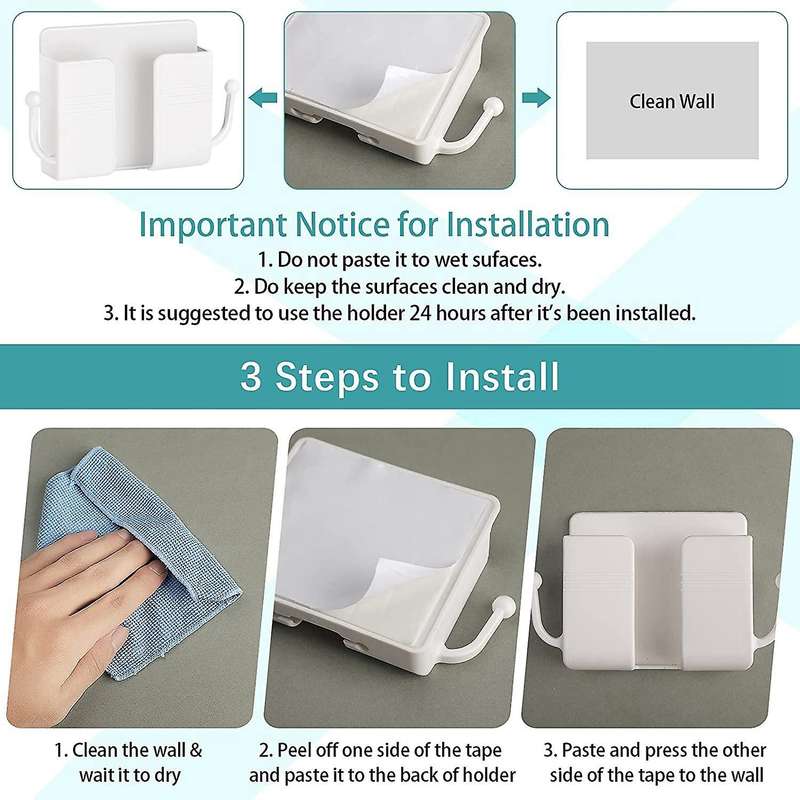 6 PCS Wall Phone Holder Wall Mount Self-Adhesive Cell Phone Charging Brackets Remote Control Holders