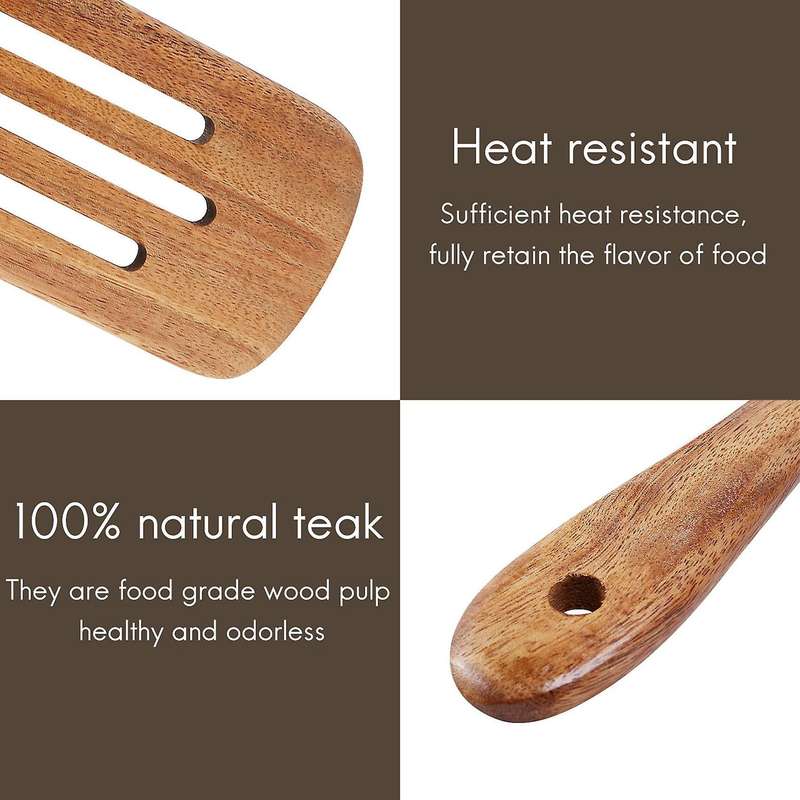6 Pcs Wooden Spurtle Set, Teak Spurtle Set Heat Resistant Wooden Spatula Cooking Utensils Set Non-St