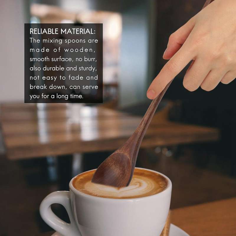 6 Pcs Wooden Spoon,Long Handle Wood Spoons Mixing Stirring Soup Coffee Iced Tea Spoon Used for Kitch