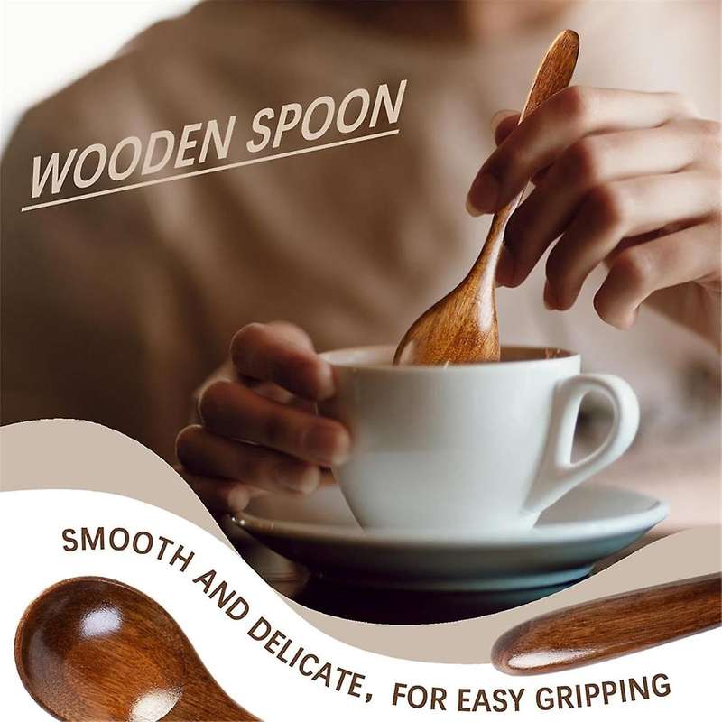 6 Pcs Wooden Spoons, 6.5 Inch Small Wooden Spoons - Perfect for Soup,eating,scooping Jars&canisters