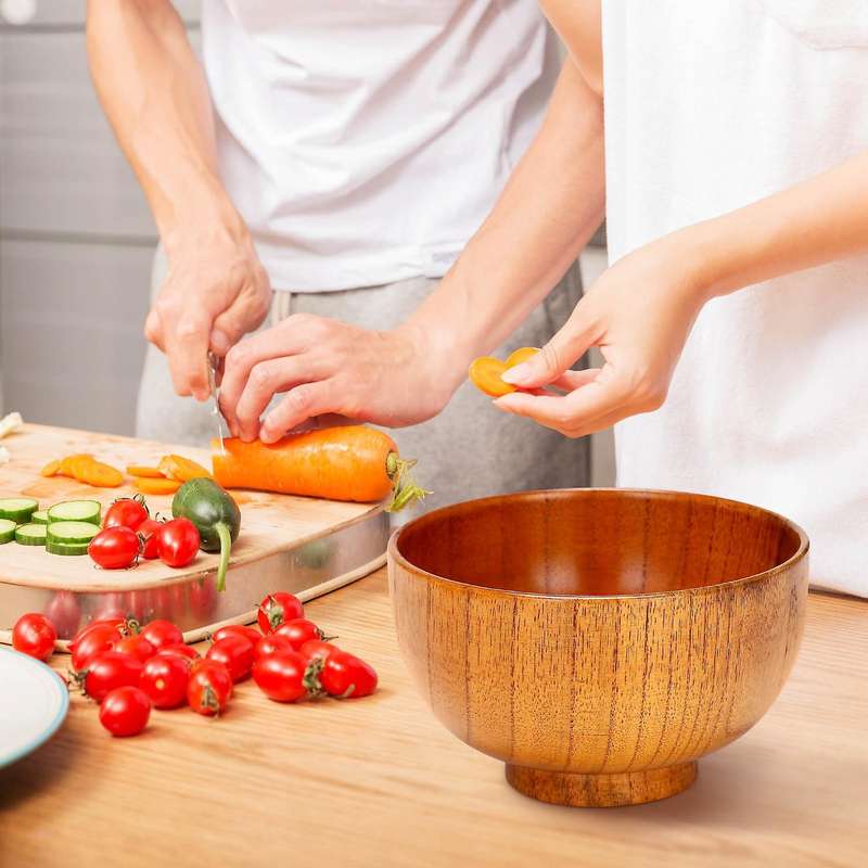 6 Pcs Wood Bowls Serving Tableware for Rice, Soup, Dip, Coffee, Tea, Decoration Wooden Salad Bowl Ki