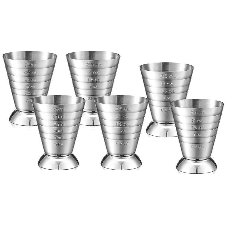 6 Pieces Measuring Cups Stainless Steel Jiggers 2.5 ,75 Ml,5 Tbsp Drink Jiggers for Bartender Baker