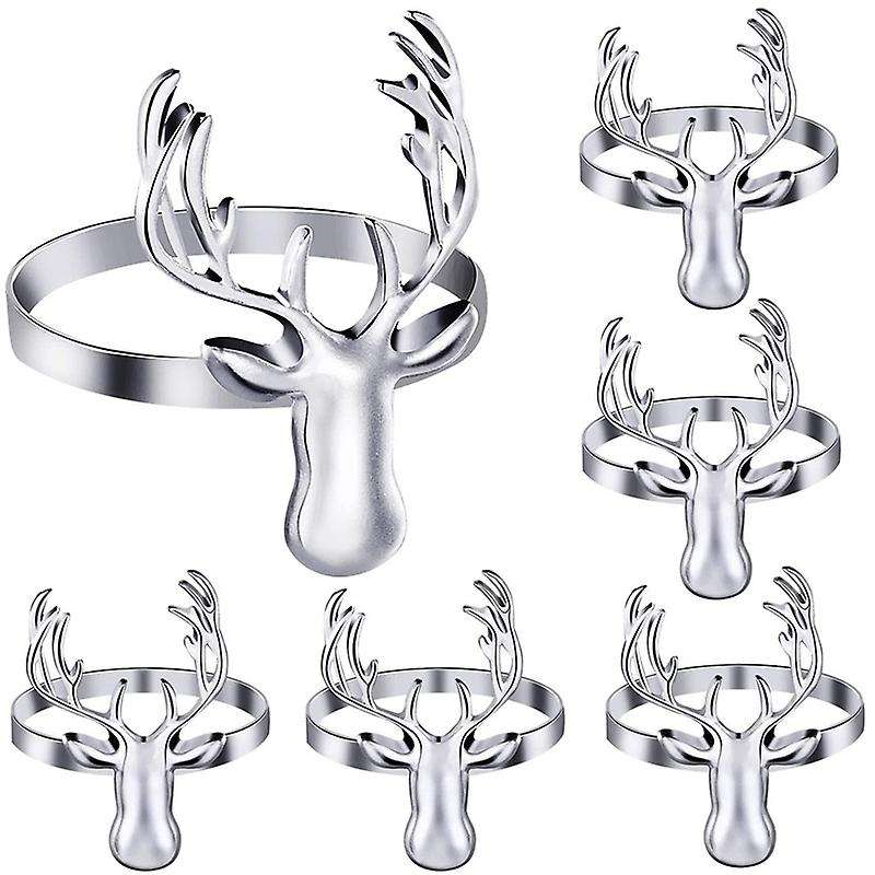 6 Pieces Deer Napkin Rings, Christmas Metal Napkin Ring Holders for Christmas, Wedding, Holiday Par
