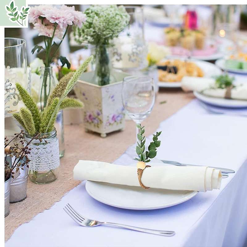 6 Pieces Handmade Wooden Beads Faux Greenery Napkin Holders
