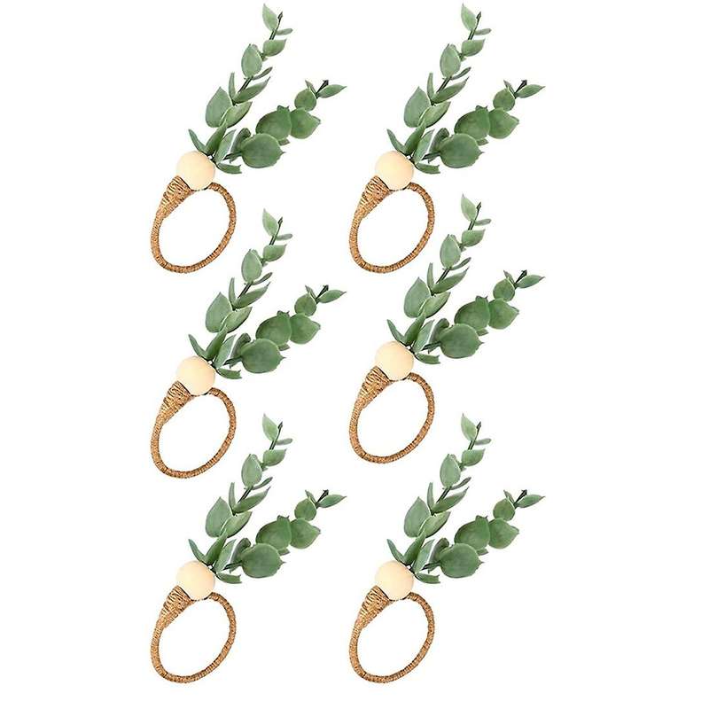 6 Pieces Handmade Wooden Beads Faux Greenery Napkin Holders