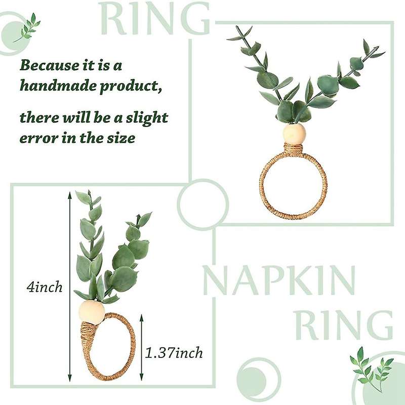 6 Pieces Handmade Wooden Beads Faux Greenery Napkin Holders