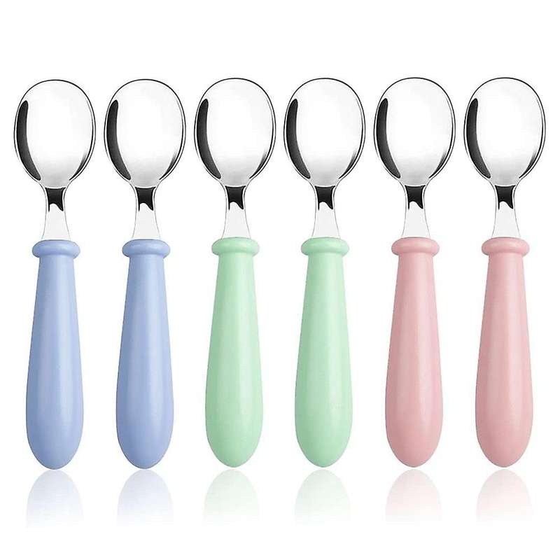 6 Pieces Stainless Steel Toddler Spoons, Kids Cutlery Spoons with Round Handle,Children Safe Flatwa