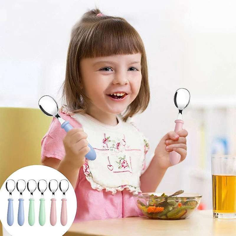 6 Pieces Stainless Steel Toddler Spoons, Kids Cutlery Spoons with Round Handle,Children Safe Flatwa