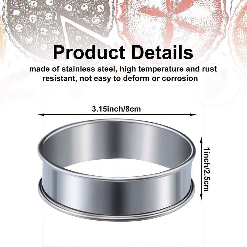 6 Pieces Muffin Tart Rings Double Rolled Tart Ring Stainless Steel Muffin Rings Metal Round Ring Mol