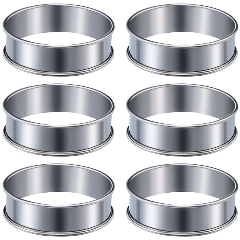 6 Pieces Muffin Tart Rings Double Rolled Tart Ring Stainless Steel Muffin Rings Metal Round Ring Mol