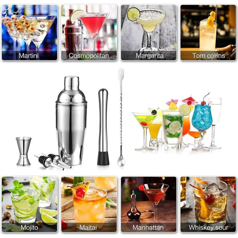 6 Pieces/set Cocktail Shaker, 25 Oz Martini Shaker, Stainless Steel Drink Shaker, Bar Set, Bartende