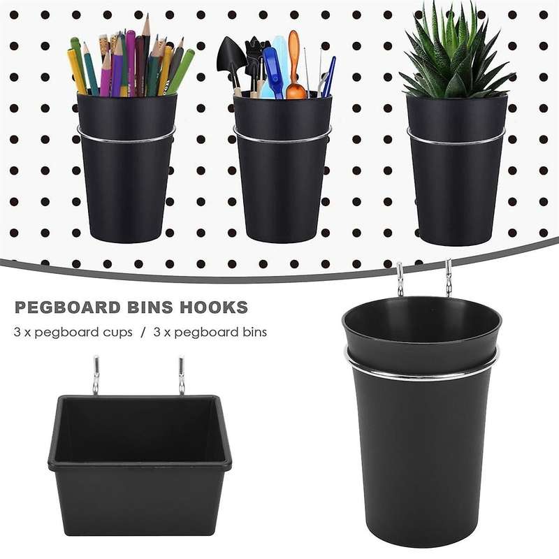 6 Sets Bins Cups with Hooks, Hooks Assortment, Hooks for Cup Holder for Organizing