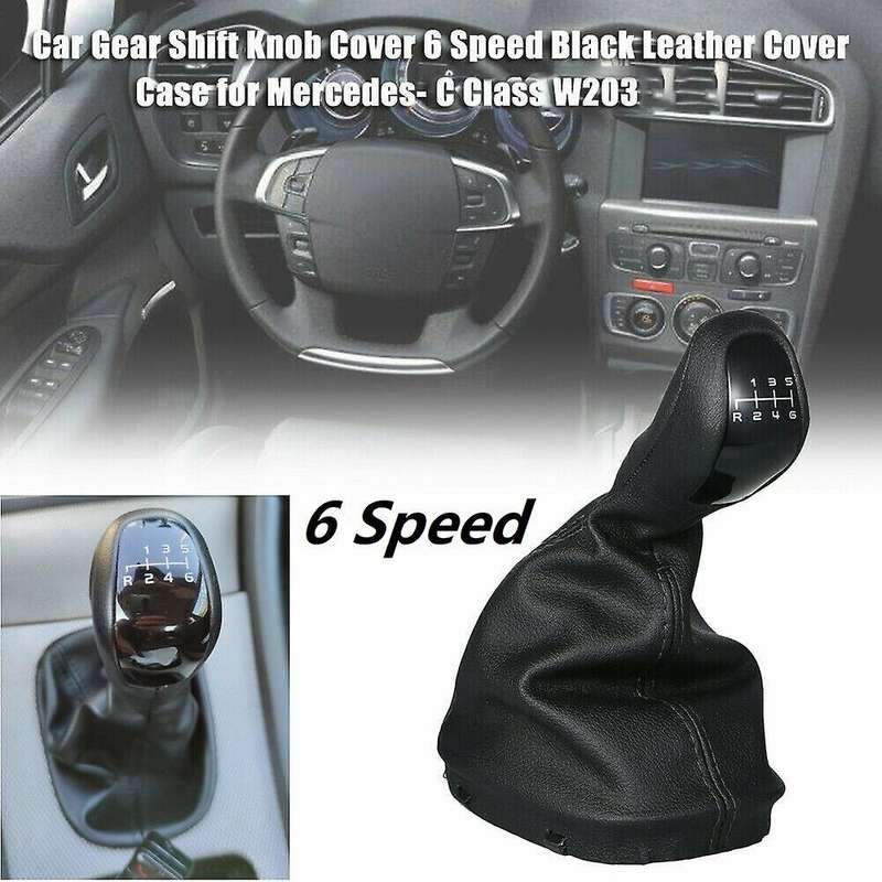 6 Speed Gear Shift Knob Leather Cover Case for - C Class D5F4 W203