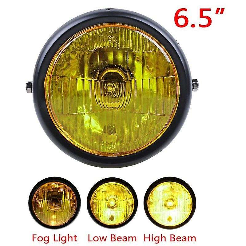 6.5Inch Retro Motorcycle Amber Headlight Grill Side Mount Cover with Bracket Cafe