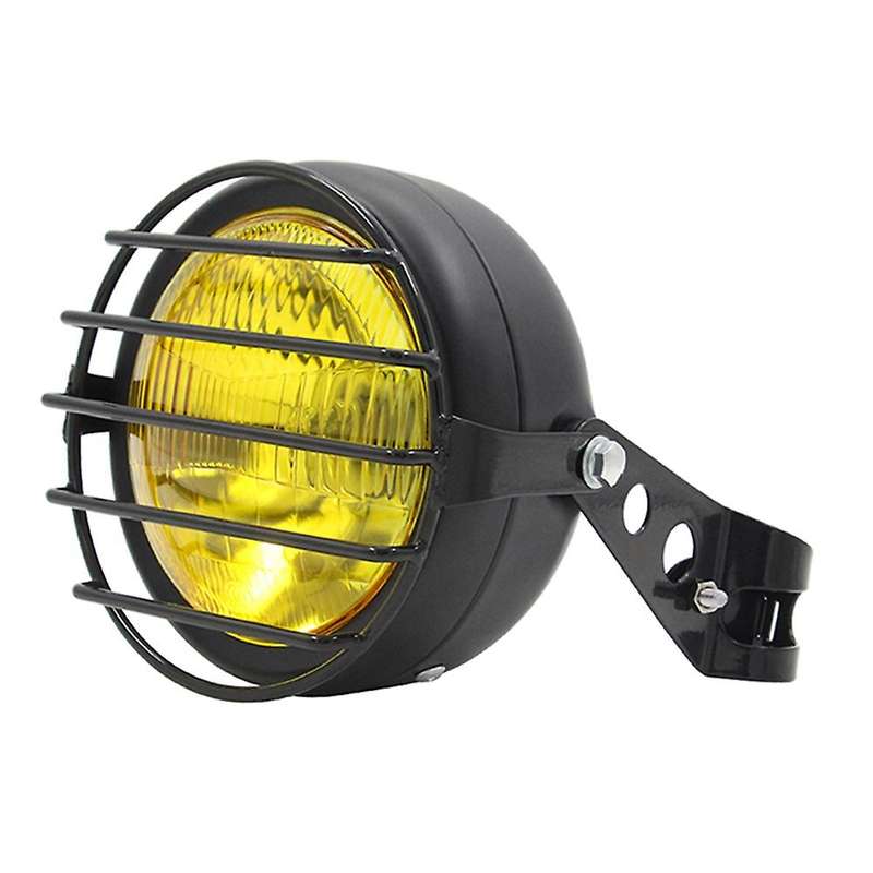 6.5Inch Retro Motorcycle Amber Headlight Grill Side Mount Cover with Bracket Cafe