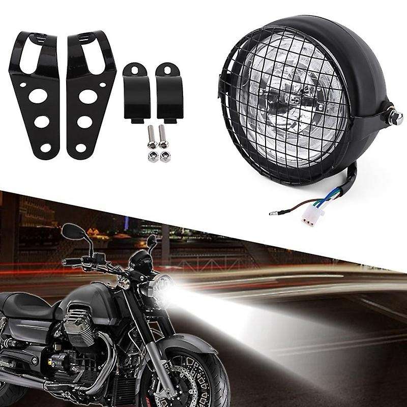 6.5 Inch Universal Motorcycle Front Headlight+ Lampshade Mesh Protector for CG125 GN125 Cafe