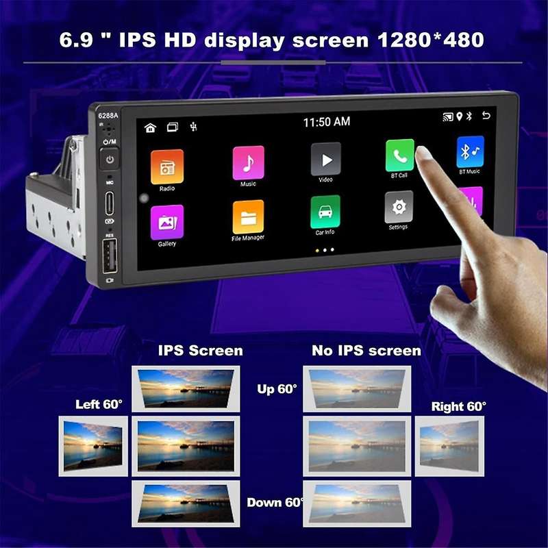 6.9 Inch Single Din Touchscreen Car Stereo, 2GB+32GB Wireless Carplay Android Auto, GPS Navigation W