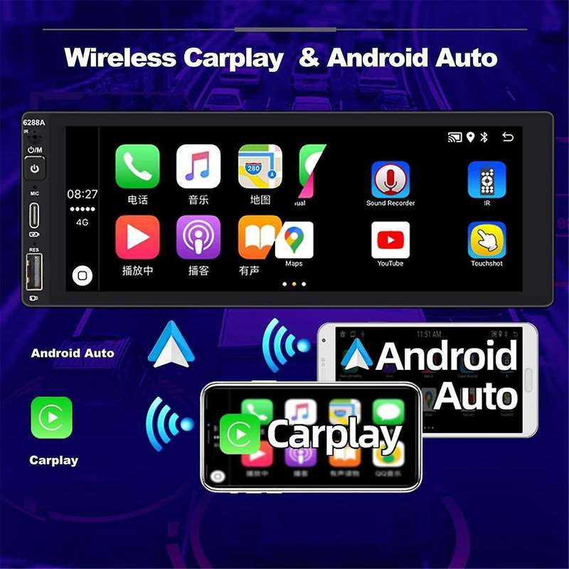 6.9 Inch Single Din Touchscreen Car Stereo, 2GB+32GB Wireless Carplay Android Auto, GPS Navigation W