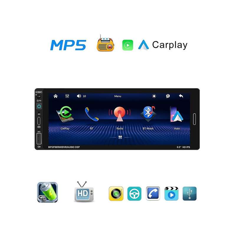 6.9Inch Touchscreen Single Din Car Stereo ,Wired CarPlay Android Auto Car Radio, Bluetooth FM USB T