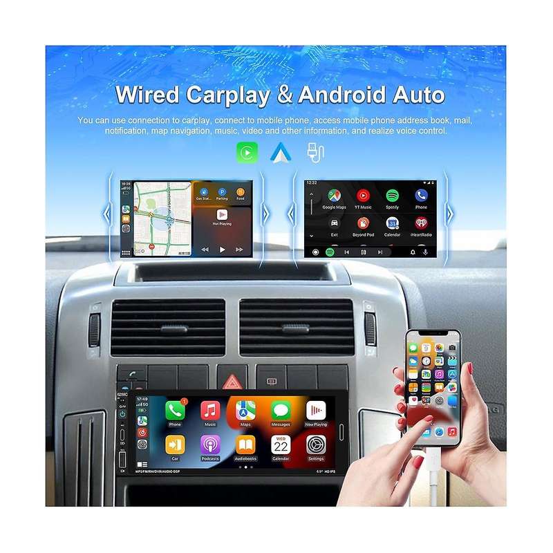 6.9Inch Touchscreen Single Din Car Stereo ,Wired CarPlay Android Auto Car Radio, Bluetooth FM USB T