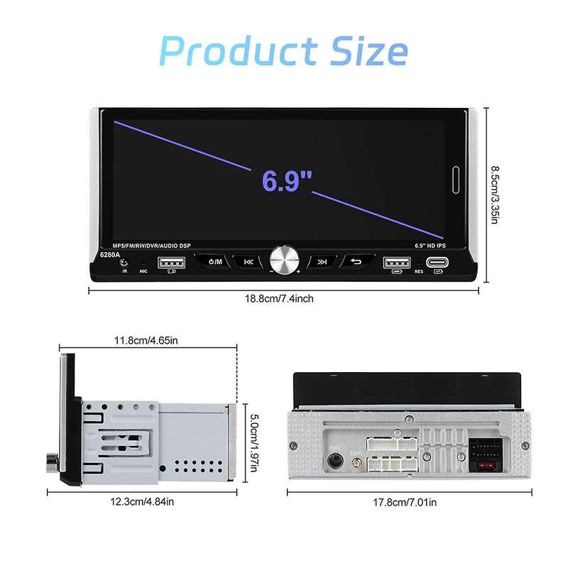 6.9In Android13 Car Radio 1Din Multimedia Player 2G+64G GPS Stereo WIFI Bluetooth Carplay Android A