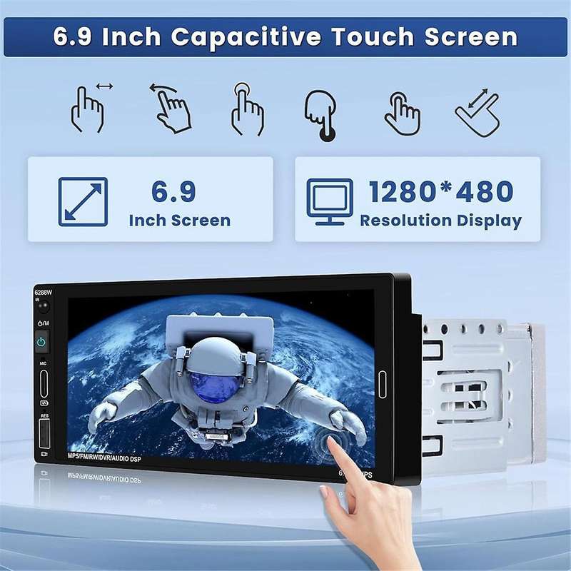 6.9 Inch Wireless Carplay Car Stereo Single Din Touchscreen Car Radio, Android Auto Bluetooth Mirror