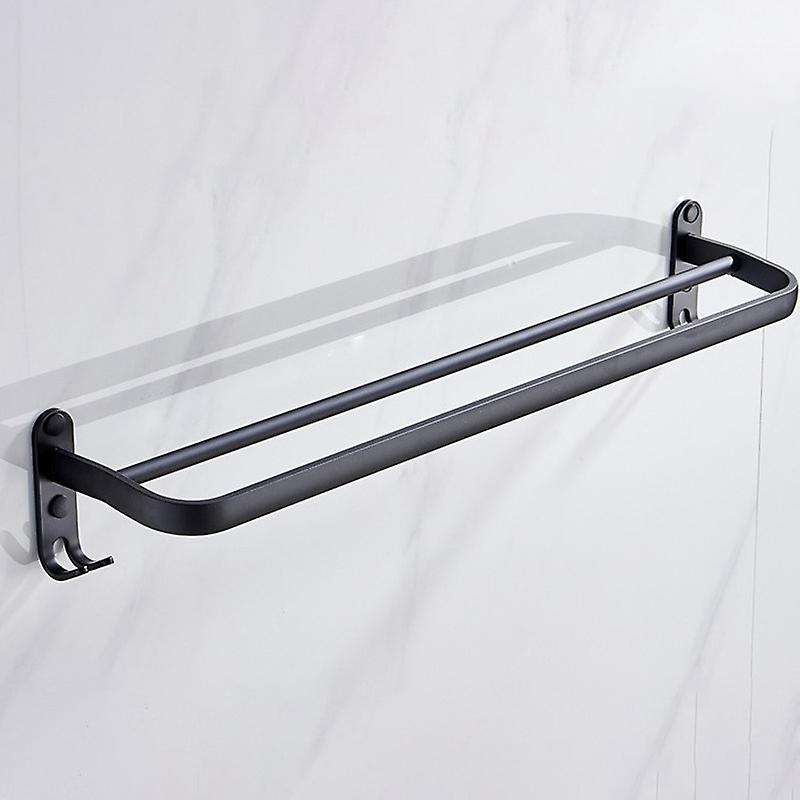 60 cm Wall Mount Black Towel Rack Aluminum Double Rod Towel Bar with Hook for Home Hotel Bathroom S