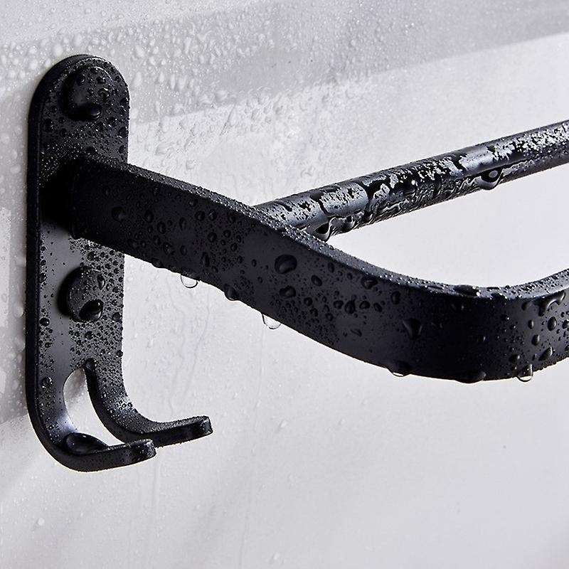 60 cm Wall Mount Black Towel Rack Aluminum Double Rod Towel Bar with Hook for Home Hotel Bathroom S