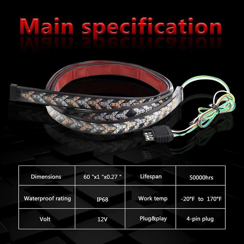 60 Inches Triple 528 Strip Light Waterproof with 4-Way Flat Connector Wire - Solid Amber Turn Signal